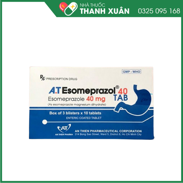 A.T Esomeprazol 40 tab điều trị loét dạ dày - tá tràng, trào ngược dạ dày - thực quản